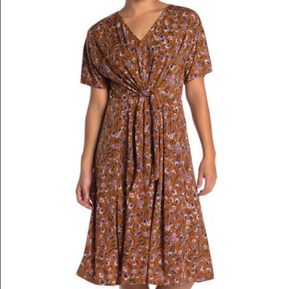 West Kei Brown Floral Midi Dress